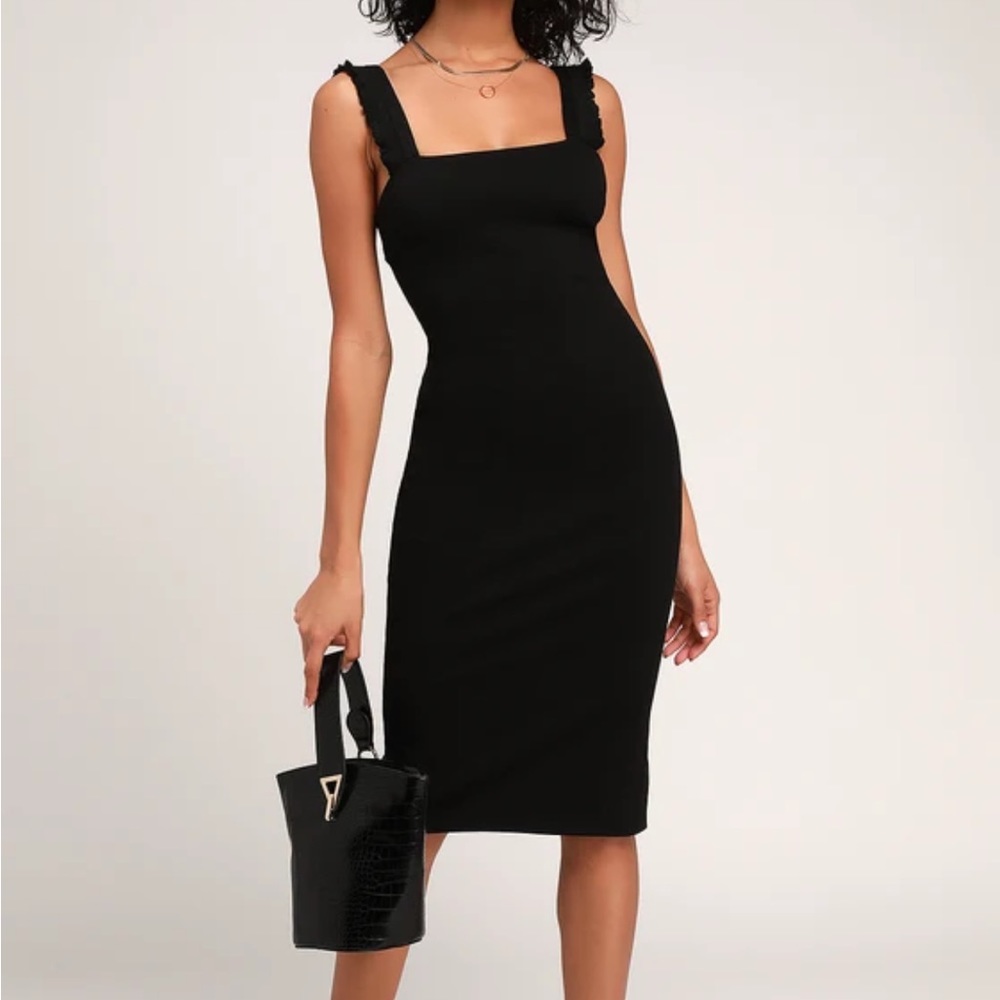 Lulus Persuasion Black Ruffled Bodycon Midi Dress